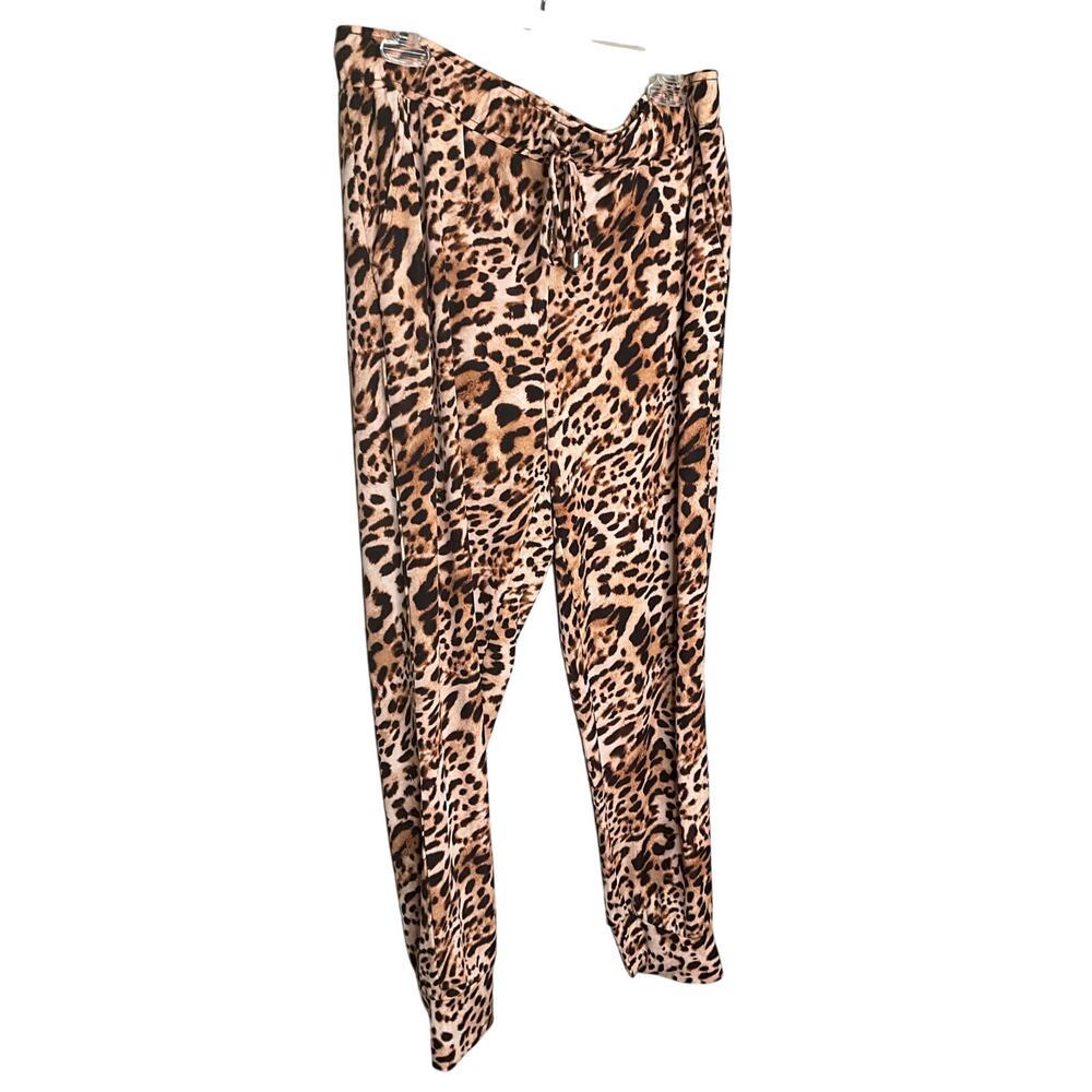 International Concepts Leopard Jogger Pants Elastic Waist Brown Womens Sz L NEW